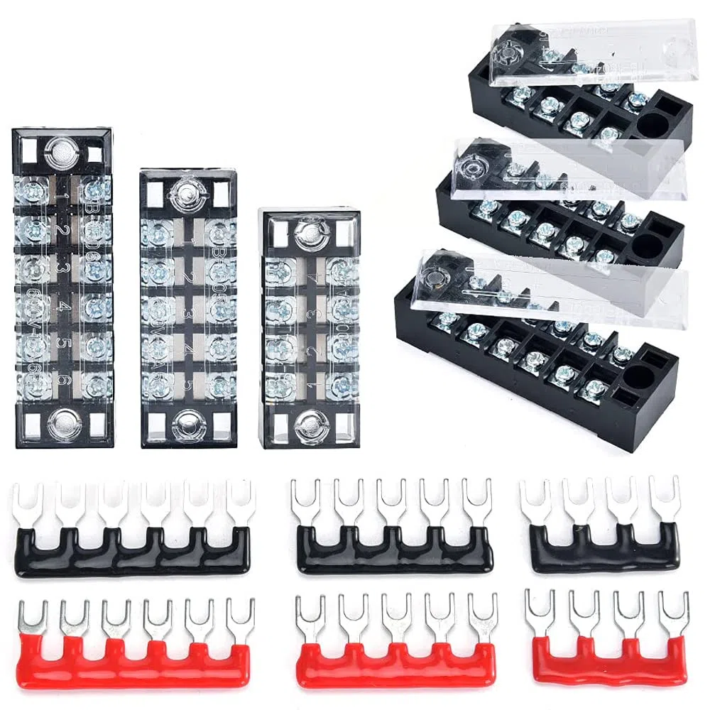 Greluma Morsettiera e striscia - 6 set 4/5/6 posizioni 600V 15A Morsettiera a vite a doppia fila con coperchio + morsetti preisolati 400V 10A Barriere Ponticelli