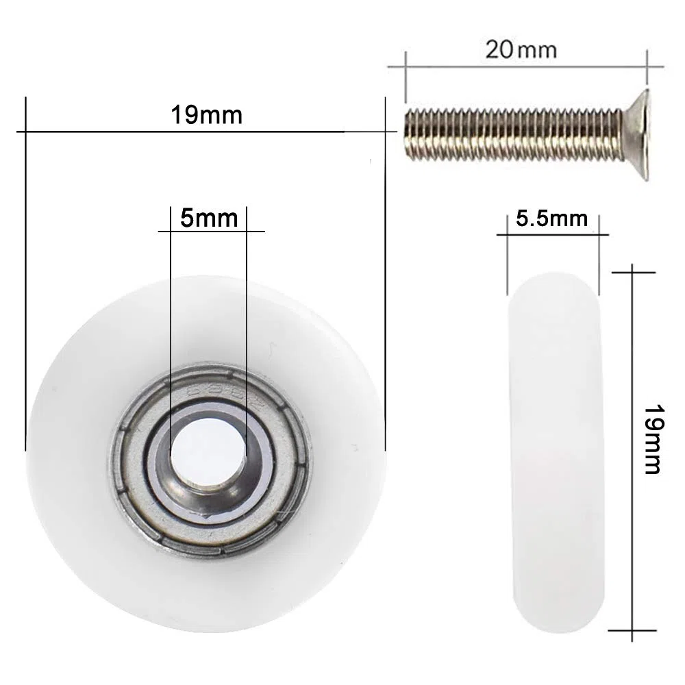Set di 8 ruote per porta della doccia, 19 mm