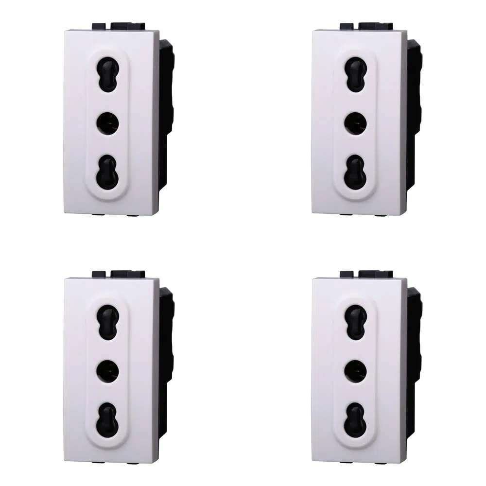 Presa Bipasso 2P+T 10/16A 250V, Compatibile con Bticino Living Light, Set da 4 Pezzi, Bianco