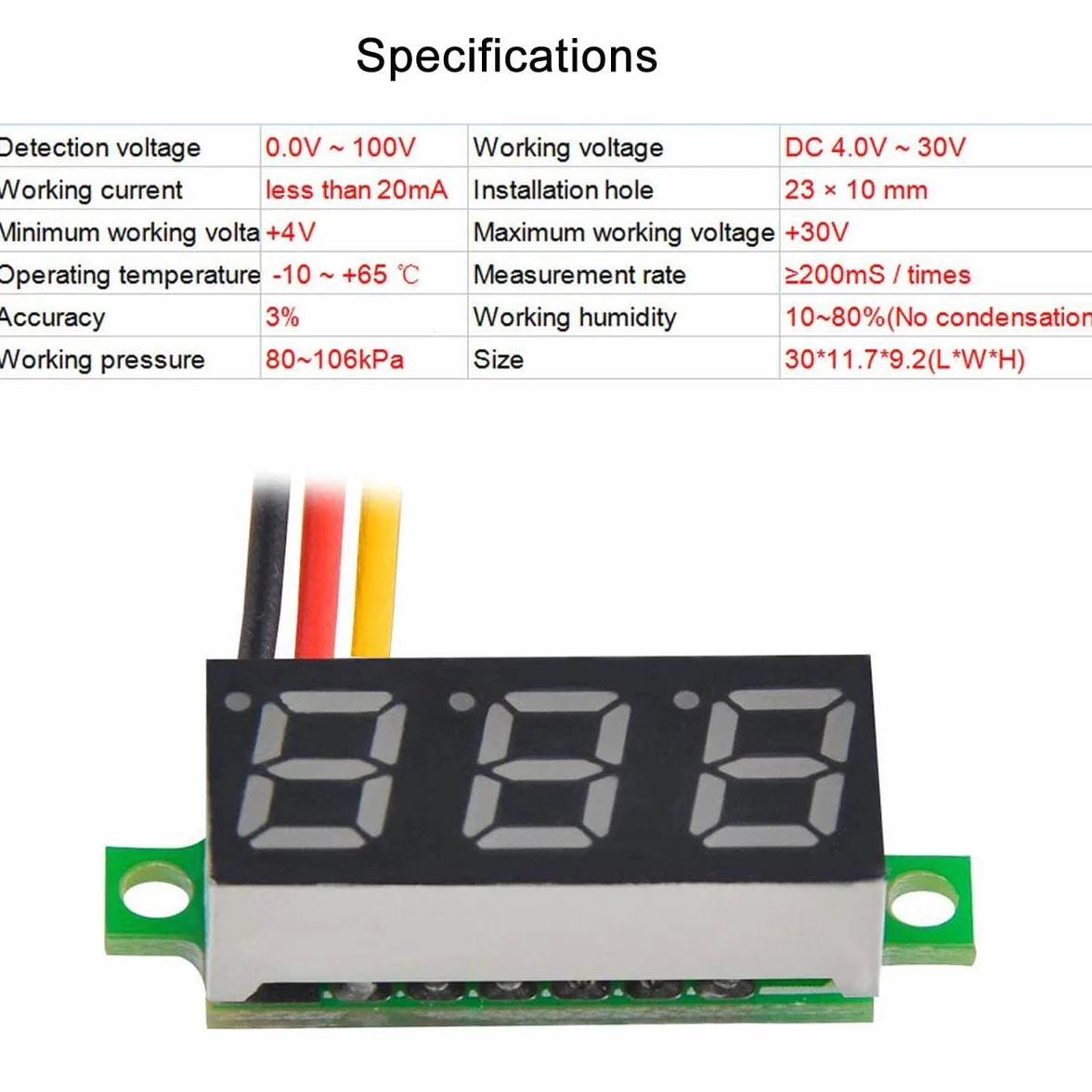 Greluma 5 Pezzi Mini voltmetro DC digitale da 0,28 pollici, misuratore di tensione del voltmetro DC mini a tre fili 0V-100V - 5 colori