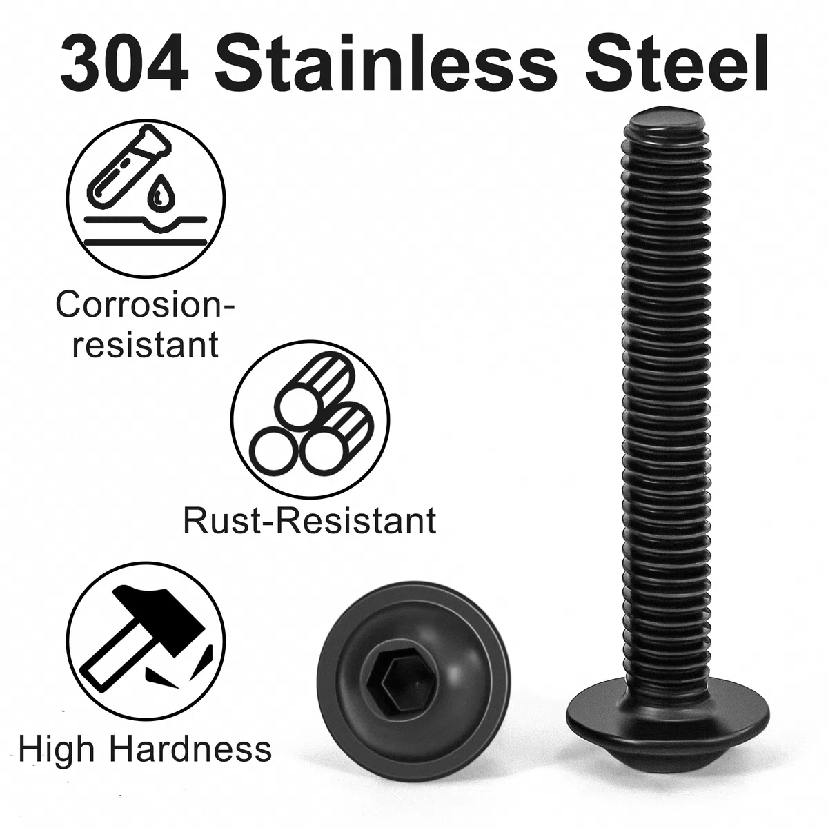 Tunejoy 20 Pezzi Viti a Testa Bombata con Flangia M6 x 30 mm Nero Vite a Testa Esagonale Bulloni in Acciaio Inox A2 V2A Viti a Brugola con Chiavi a Esagono Filettatura Completa