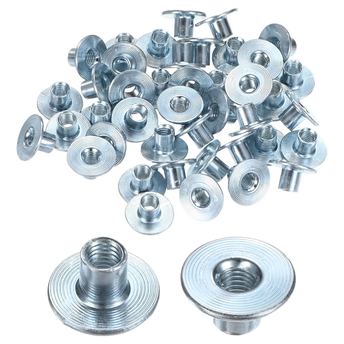 M METERXITY 50-Pack Dadi A T M5x8mm Zincati In Acciaio Al Carbonio Dado A T Base Rotonda Dadi Per Saldatura Foro Passante Hardware Per Mobili Flangia Filettatura Femmina Argento