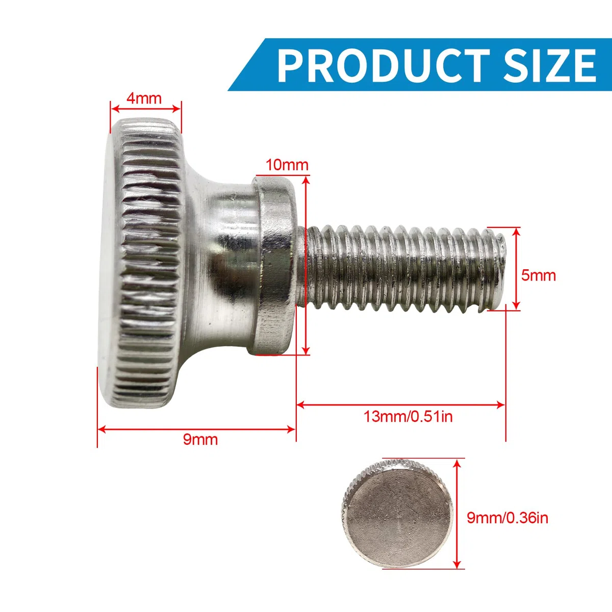 Viti zigrinate M5 x 12 mm in acciaio inox, testa piatta zigrinata per un facile serraggio a mano, viti per pollice, per mobili, macchine, fai da te, set di 10 viti M5