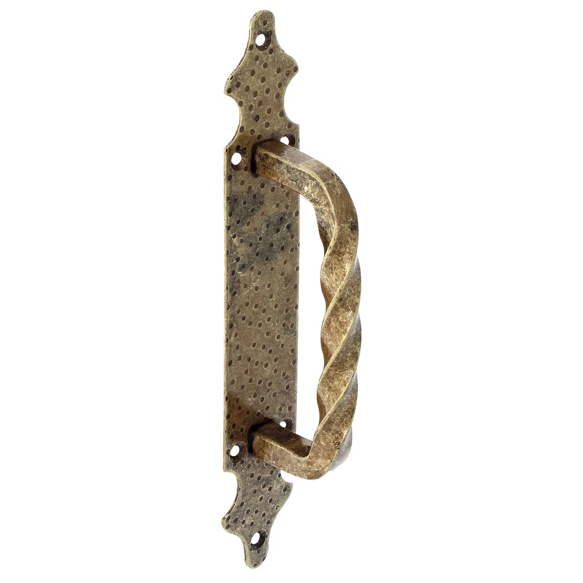 Amig - Maniglione in Zama con Placca in Acciaio - Stile Rustico Resistente - Facile da Installare - Per Porte e Cancelli - Compatibile con Maniglie Ferro Battuto, Cuoio, 28x4.5 cm, Lega di Acciaio