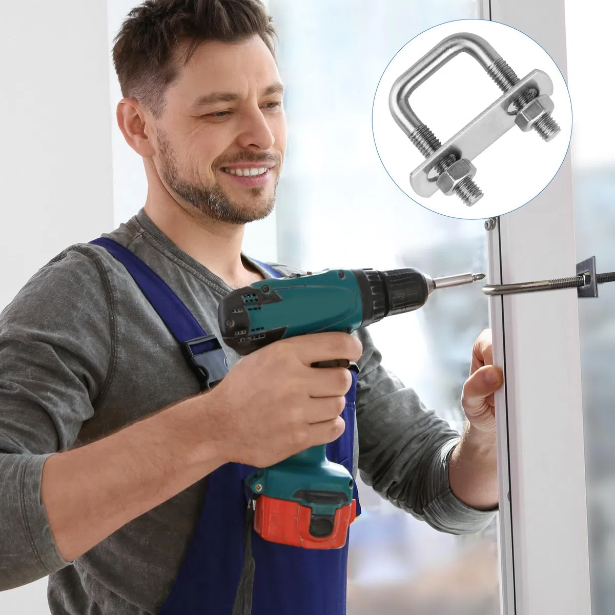 6 Pz Bulloni a U M8, Bullone a U Quadrato in Acciaio Inox 25x50mm, Bulloni Quadrati con Dadi e Rondella per Piastra Telaio per Fissaggio Tubi Traino Auto Barche Domestiche Industriali