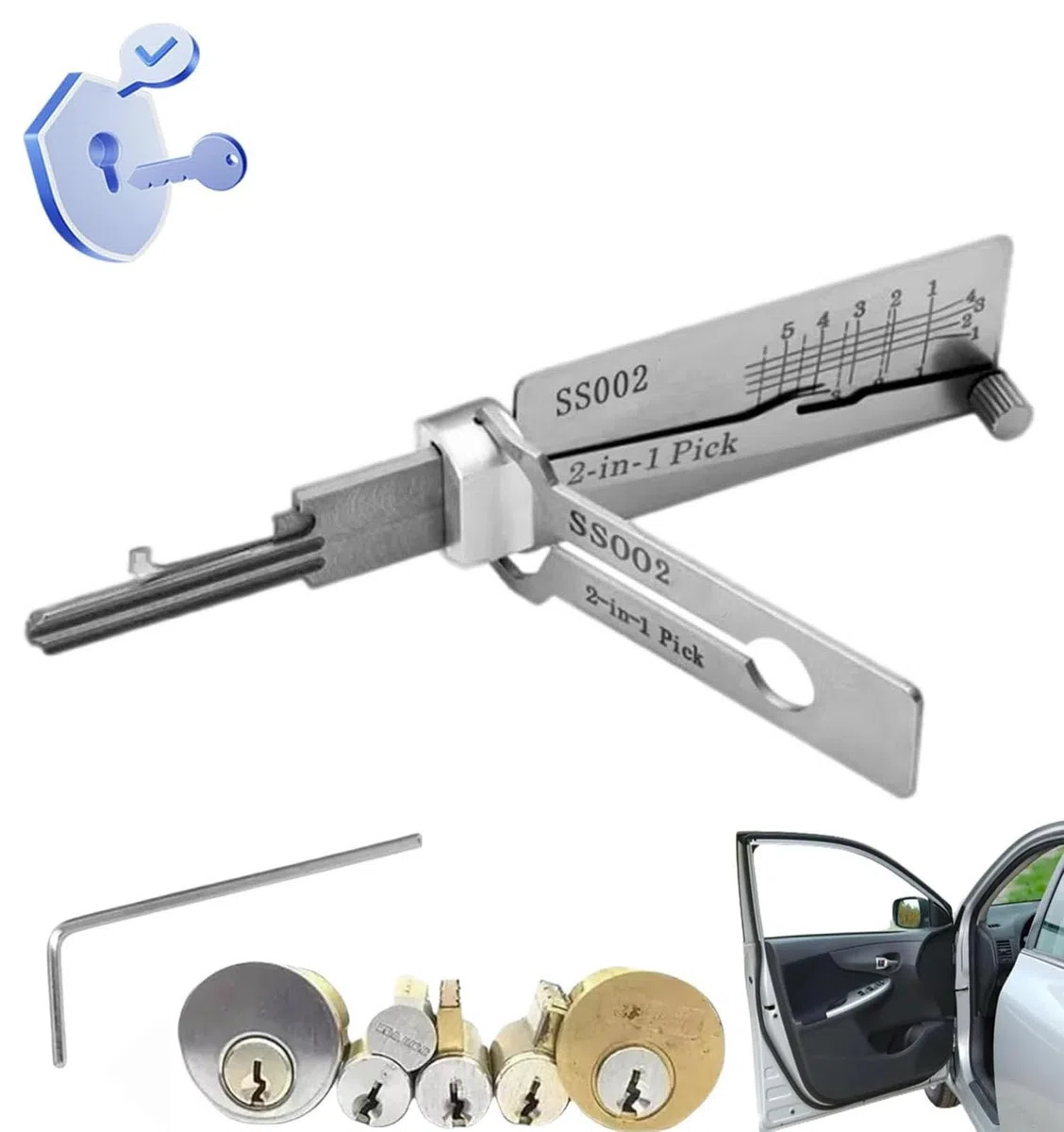Decoder per chiavi in acciaio inox, Strumento per lo scasso di serrature con decoder per chiavi, Decoder per grimaldelli, Kit per lo scasso di serrature per serrature da porta con varie forme (SS002)