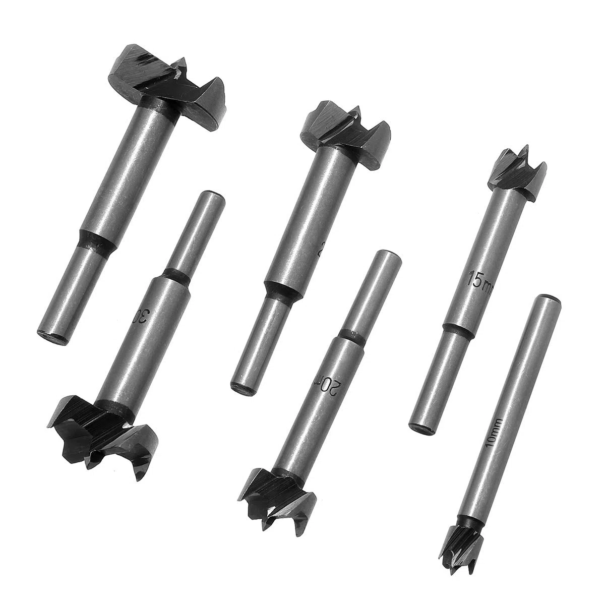 TOPWAY Forstner Punta per trapano per legno, 6 pezzi Cerniera per lavorazione del legno in acciaio al carburo ad alta velocità Set di foratura per seghe a tazza HSS per compensato 10mm-30mm