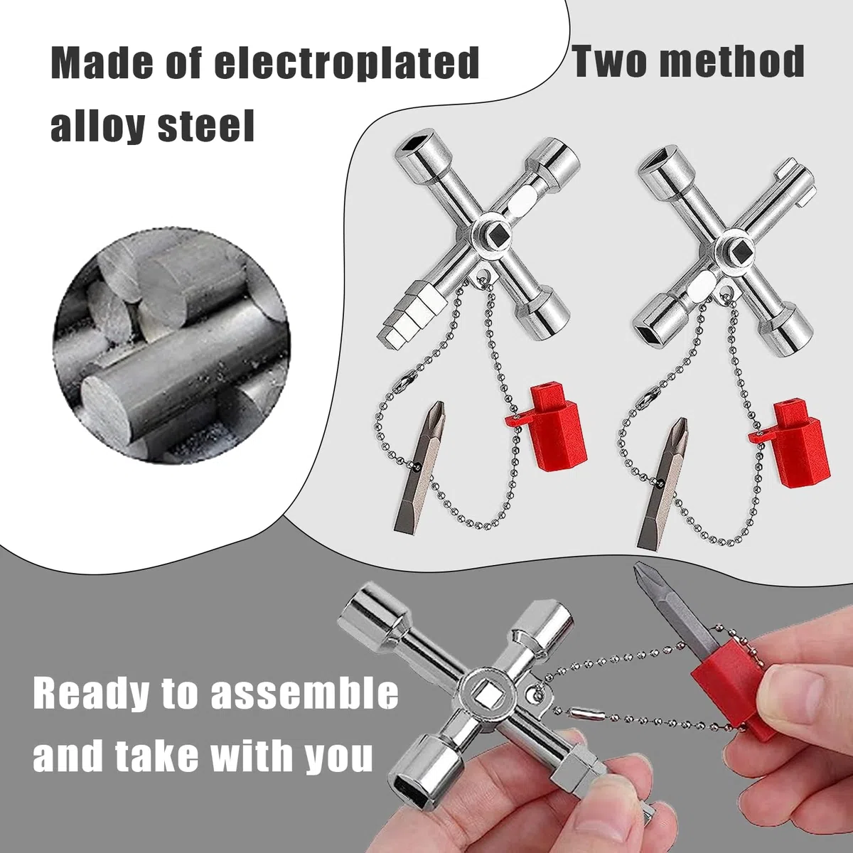 XZEIT 3 Chiavi da Costruzione, Chiavi Universali 4 in 1, Quadre Triangolari, Chiavi A Croce per Chiavi Multifunzione per Acqua, Elettricità, Contatore Elettrico