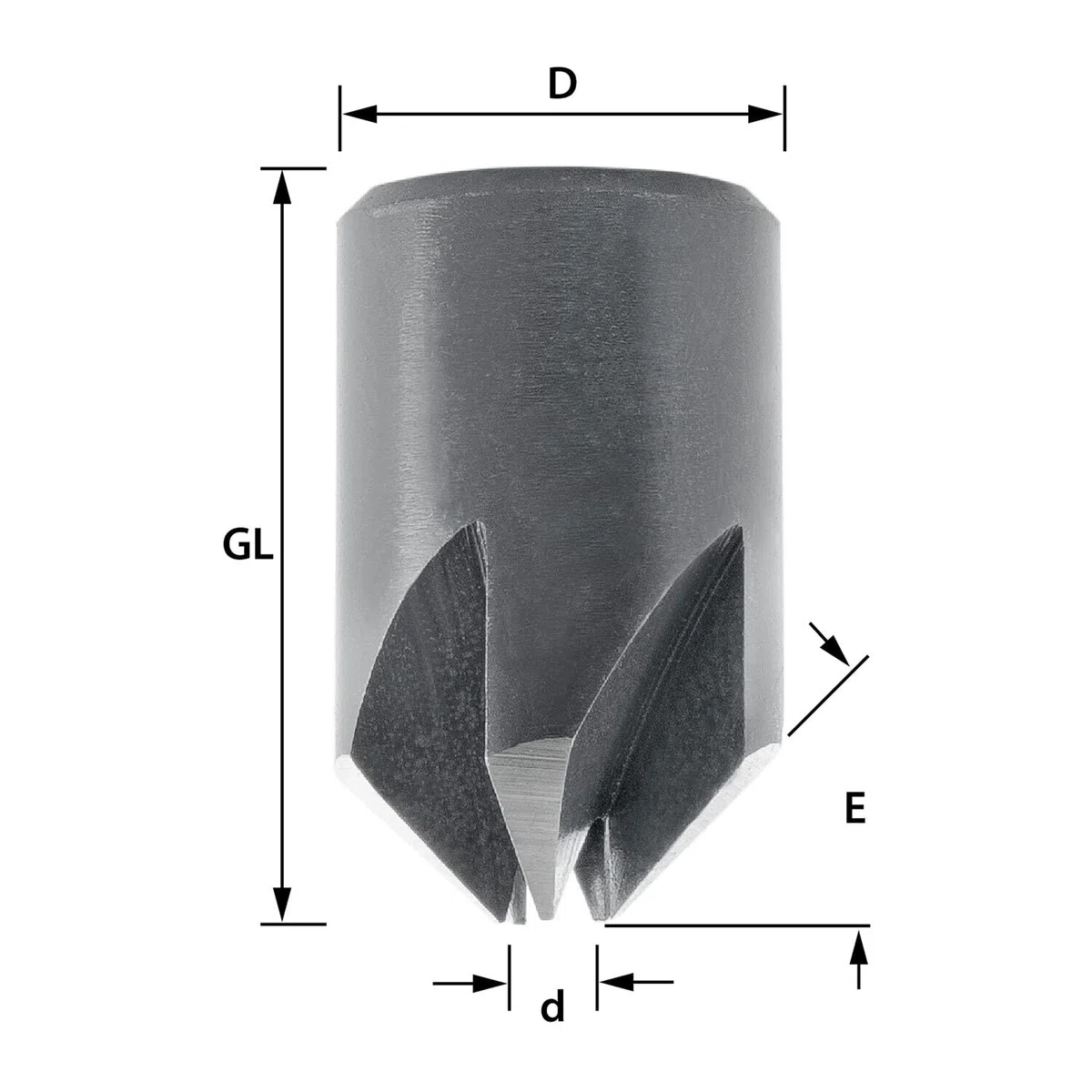 ENT 50508 Svasatore a pressione HSS, diametro (d) 8 mm, D 20 mm, E 90°, GL 25 mm, destra