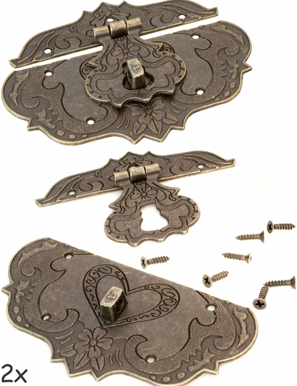 FUXXER Set di 2 chiusure antiche per mobili, 75 x 58 mm, in ferro bronzo, per lucchetti,