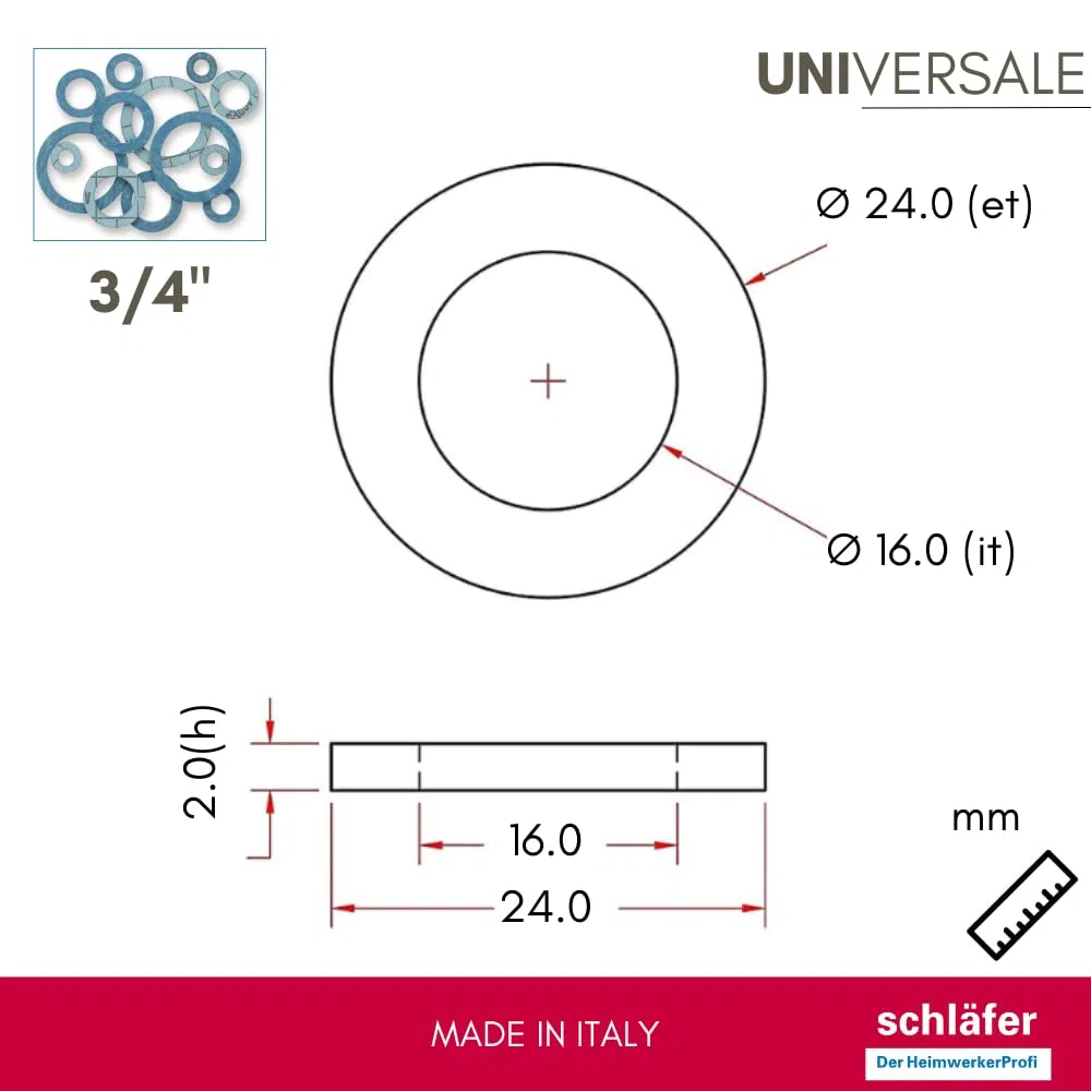 Schläfer 182830 | Guarnizioni idrauliche Piatte per Alte Temperature blu FASIT 3/4-2 mm, Sanitaria, Rubinetti, Raccordi Acqua, Caldaia, Gas, Impianti di Riscaldamento e Solare Termico. Conf 10PZ