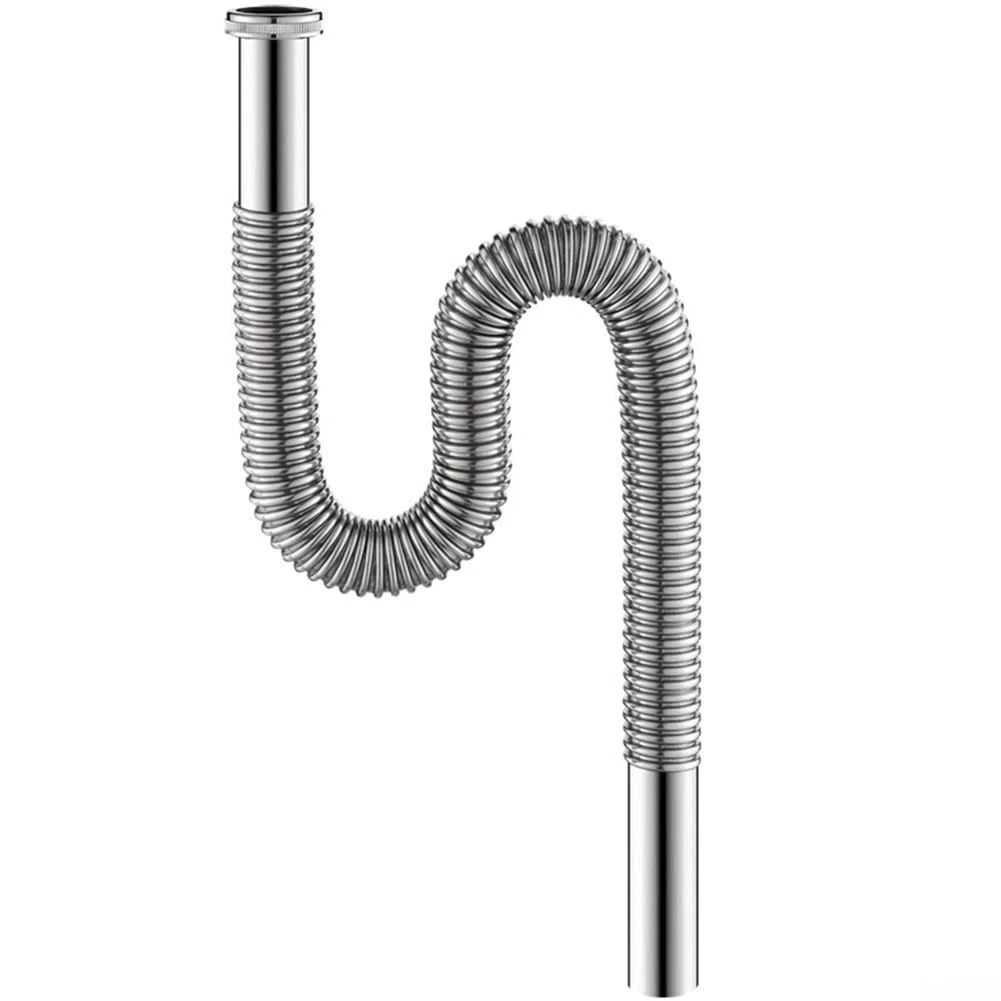 Tubo di scarico flessibile per lavandino, 80 cm, in acciaio inox, per bagno, cucina, impianto idraulico