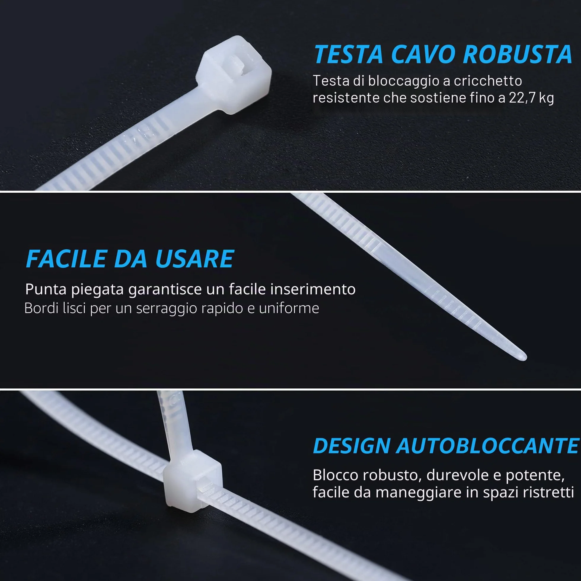 QIMEI-SHOP 500 Pezzi Fascette Plastica Bianche 200 mm x 2,5 mm Fascette Elettricista Lunghe Cavi Nylon per Cablaggio Cable Management Giardinaggio