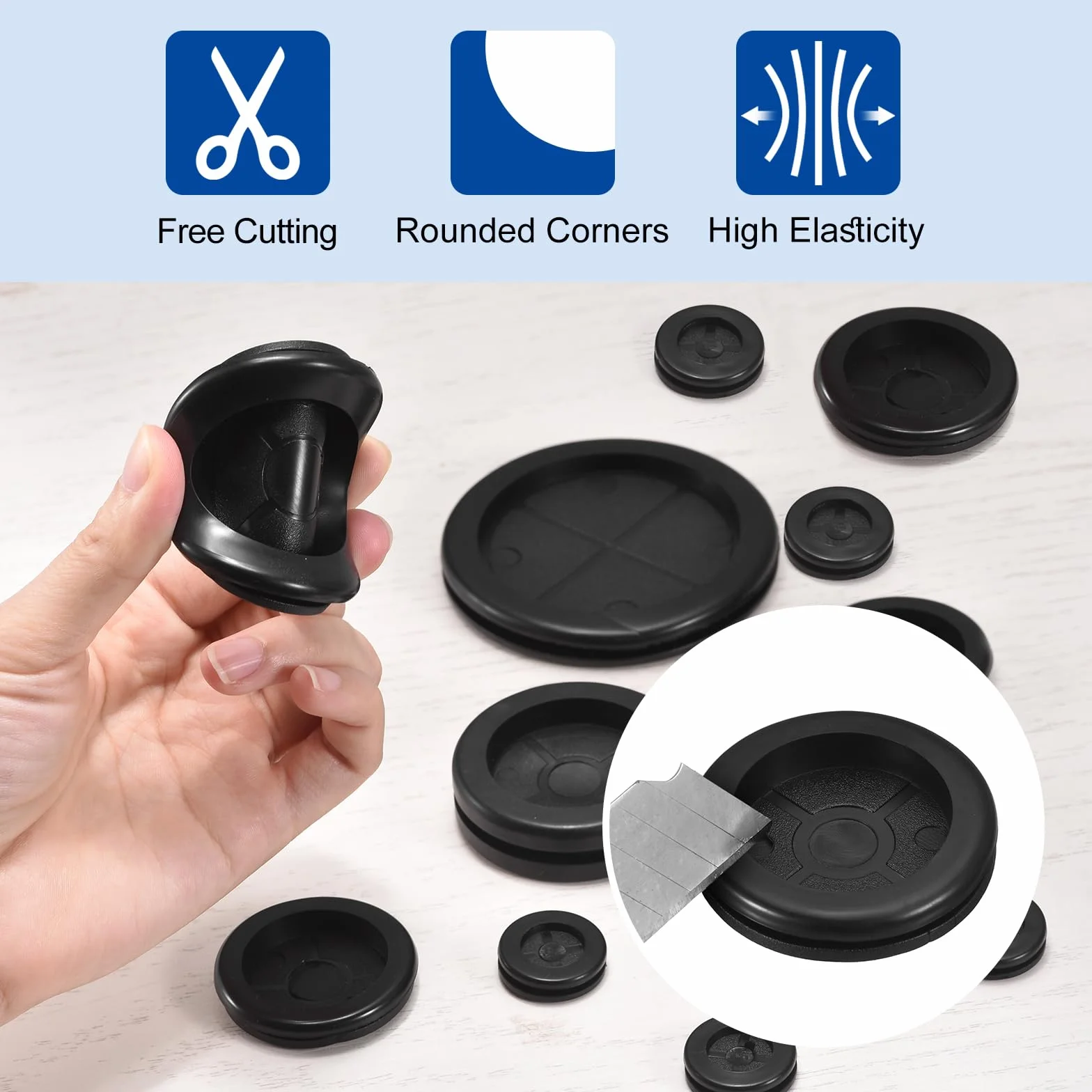 QUARKZMAN 3pz Occhielli in Gomma 40mm Foro di Perforazione, Guarnizione Anello per Tappi Fori Monofacciali ID 33mm Passacavi Scrivania per Protezione dei Cavi Firewall, Nero