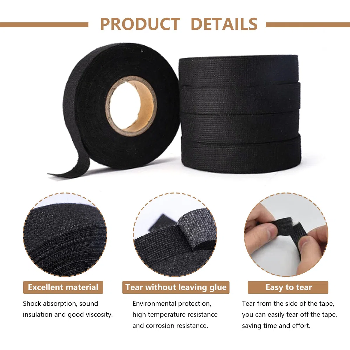 Nastro Tessuto Non 4 Pezzi Nastro Tessuto Nero Auto Nastro Isolamento, Nastro Cablaggio Automotive Nastro Elettrico, Nastro Antiscivolo per Casa, Auto Moto (19mm x 20m)