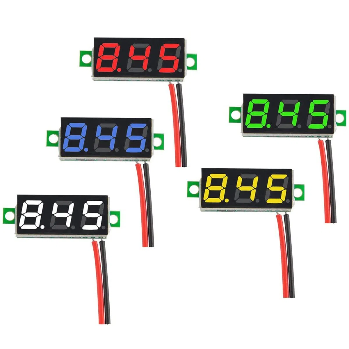 Greluma 5 Pezzi Mini voltmetro DC digitale da 0,28", misuratore di tensione del voltmetro DC a due fili da 2,5 V-30 V - 5 colori