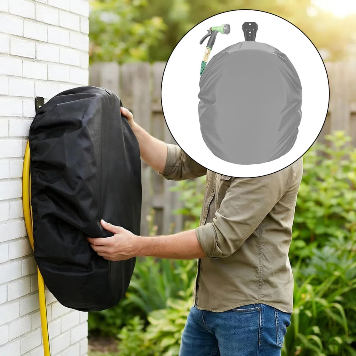 Copertura protettiva per avvolgitubo, in tessuto Oxford 420D, resistente alle intemperie, antipolvere, per giardino, patio, garage, esterno, grigio, 51 x 56 x 21 cm (bianco sporco)