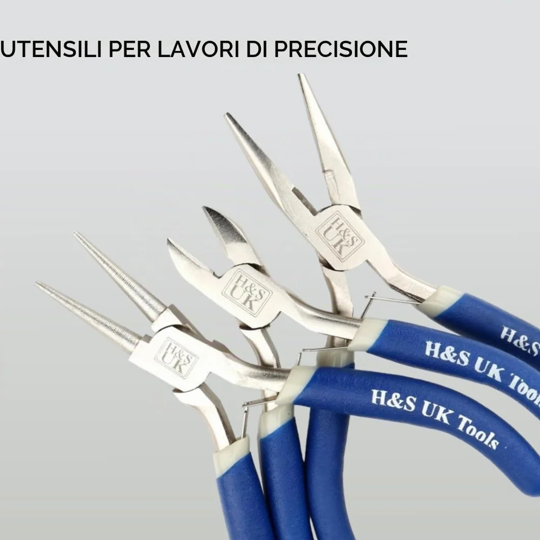 H&S Set Pinze per Bigiotteria Cromate per la Creazione di Gioielli - Set da 3 con Pinze Lunghe, ad Ago e a Punta Tonda - Attrezzi per la Bigiotteria Bricolage e Fai da Te