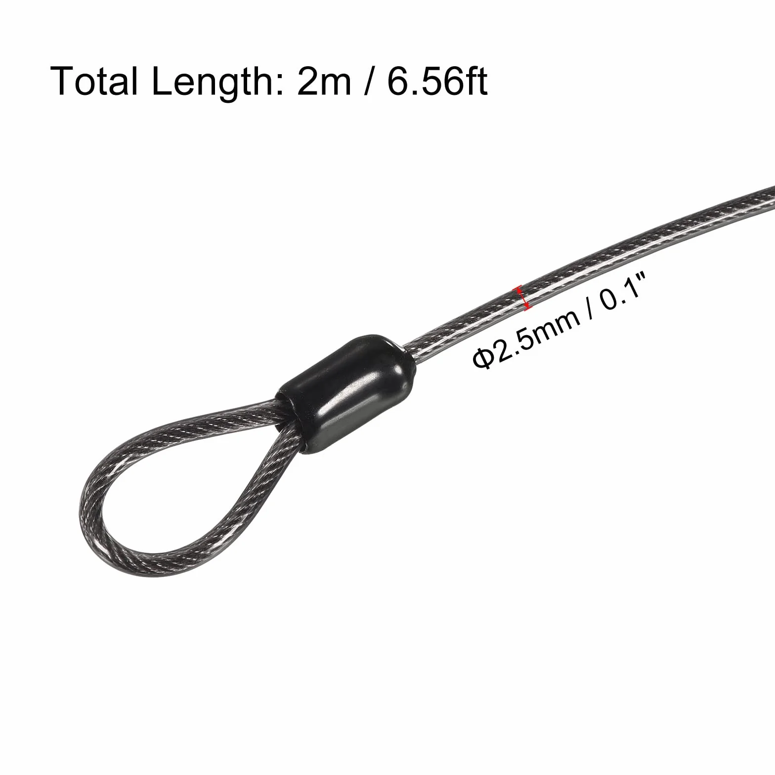 PATIKIL Sicurezza Cavo Acciaio 2.5mm x 2m Antifurto Rivestito Bagaglio Blocco Filo Corda Doppio Cerchio