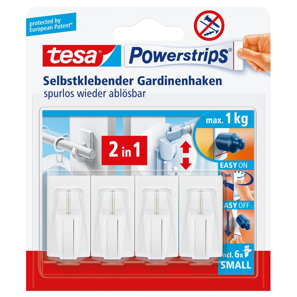 Tesa 58034 Powerstrips Tesa Vario- Ganci per tende (confezione a 4)