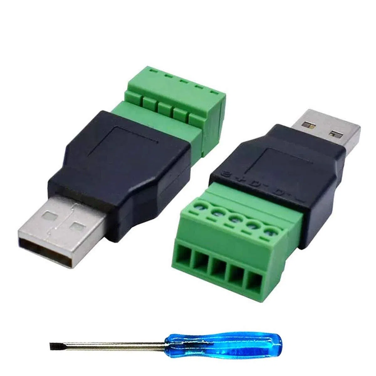 Greluma 2 Pezzi USB 2.0 A Connettore Morsetto a Vite con Un Cacciavite, USB 2.0 A Spina Maschio a 5 Pin Femmina Bullone Vite Scudo Terminale Spina Adattatore Connettore Convertitore 300V 8A