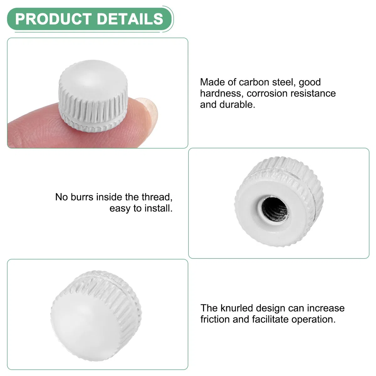 M METERXITY 8 Pcs Dadi Filettati, Dadi M4x11mm Per Lampadari, Dadi Femmina Zigrinati Per Sostituzione Copertura Lampada A Soffitto/Parti Lampada, Dado A Ghanda [Bianco Opaco]