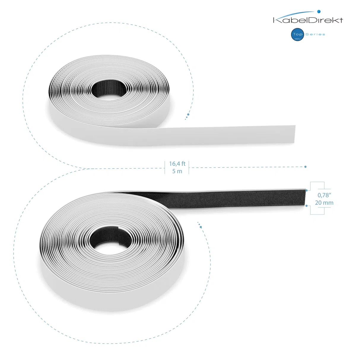 KabelDirekt – Nastro a strappo autoadesivo – 20 mm x 5 m (nastro a strappo, nero)
