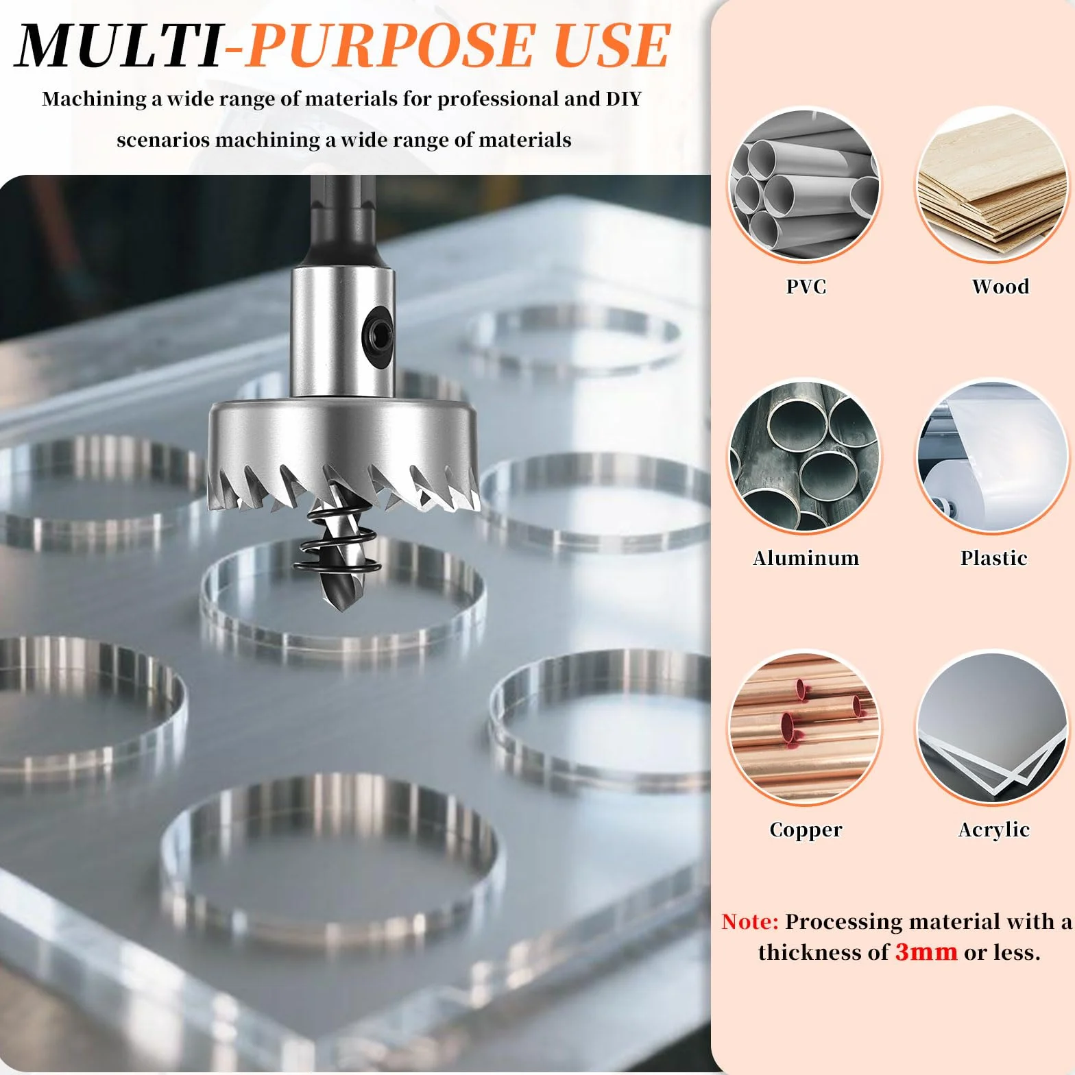 METALLIXITY Seghe Tazza Frese per Metallo 12mm (15/32"), 4341 Fresatrice Foro Acciaio Rapido con Punta Centrale, Chiave Esagonale e Molla - per Metallo Morbido, Legno, Pannelli, Argento