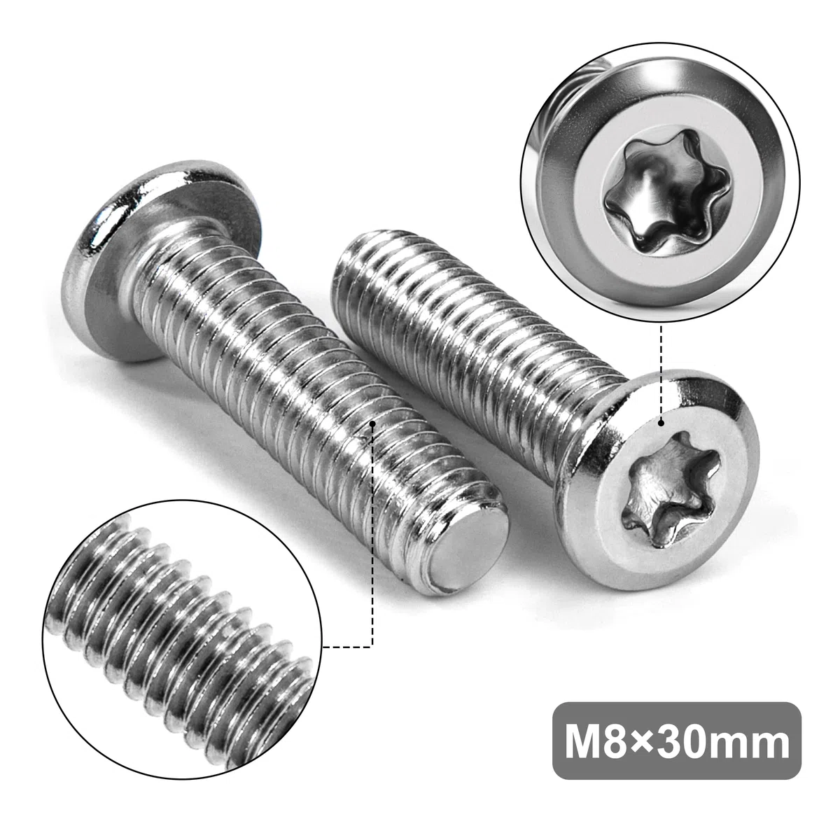 Tunejoy Viti a Testa Piatta Torx M8 x 30 mm Vite a Testa Esagonale Bulloni in Acciaio Inox A2 V2A Bulloni per Mobili con Chiavi a T40 Filettatura Completa 20 Pezzi