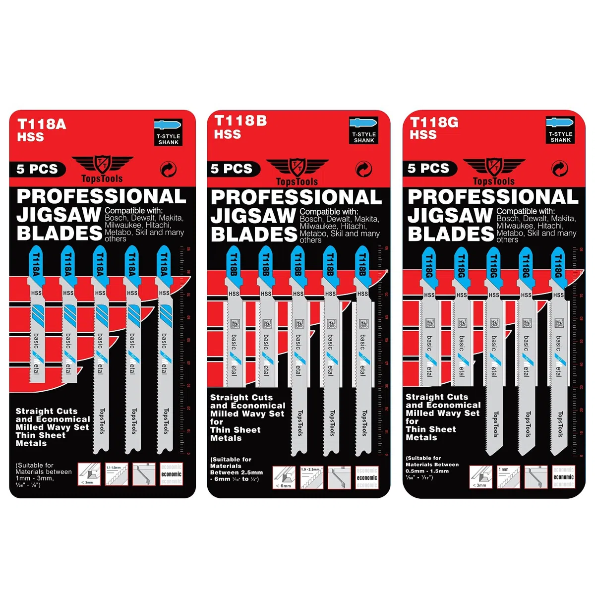 15 x TopsTools JSTTK3118 T118A T118B T118G Lame per seghetto alternativo per taglio metalli compatibili con Bosch Dewalt Makita Milwaukee e molti altri