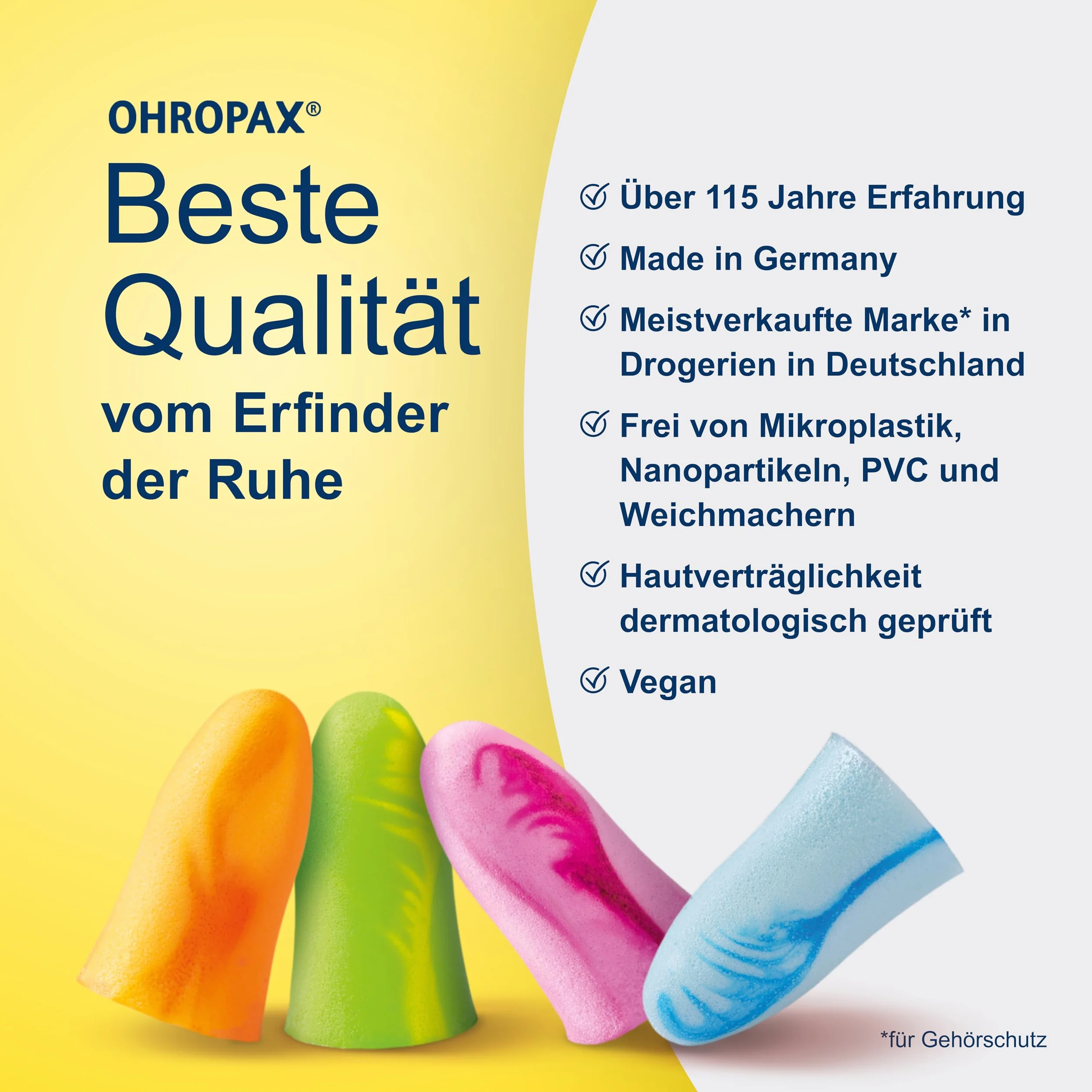 OHROPAX Tappi auricolari color – Tappi auricolari in morbida schiuma – particolarmente comodi anche a lungo – valore di isolamento acustico SNR 35 dB – ideali per feste, eventi e pausa – 8 pezzi