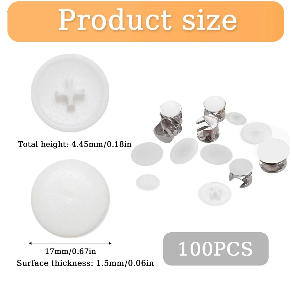 100 tappi bianchi per viti da 17 mm, in plastica, per mobili, armadi (viti non incluse)