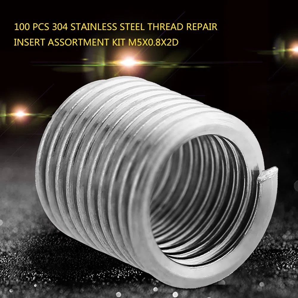 Set di 100 Inserti Filettati in Acciaio Inox 304, M5 x 0,8 x 2D, per Riparazione Filettatura