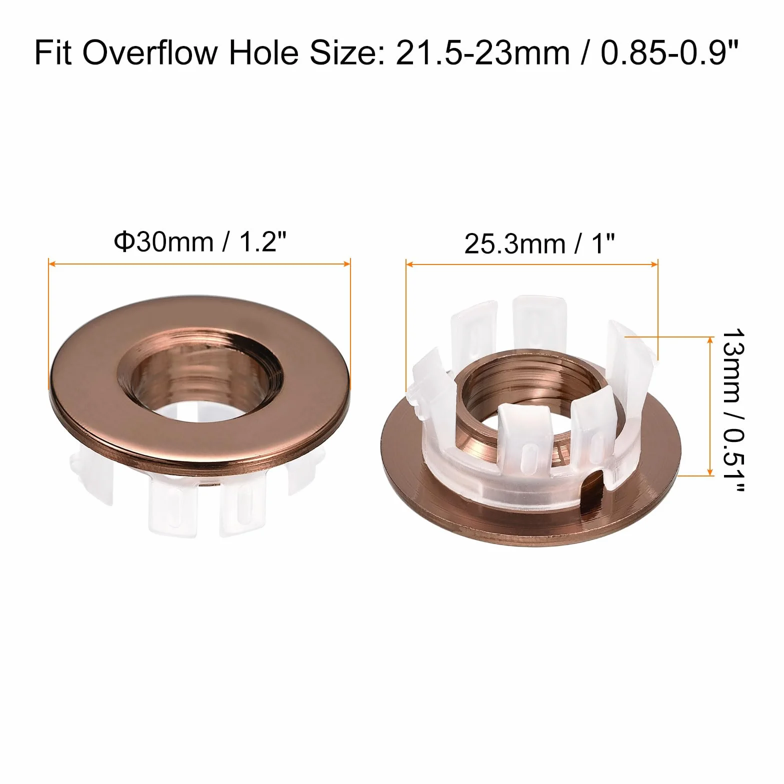 QUARKZMAN Lavello Filo Fuoriuscita Coperchio, Lavello Fuoriuscita cerchio 25,3mm Bagno Cucina Lavello Scarico Copri Foro Inserisci Cappucci Rotondi, Rosa Oro