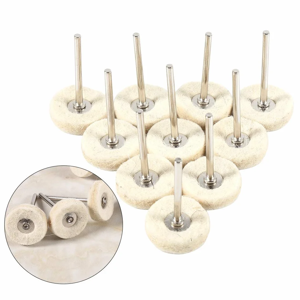 Garosa 10 Pezzi Rotella Lucidatura in Lana per Utensile Rotante, Disco per Mola Circolare con Impugnatura - Accessorio per Lucidare Acciaio Inox, Metallo, Alluminio, Cromato e Gioielli - Cotton Mop