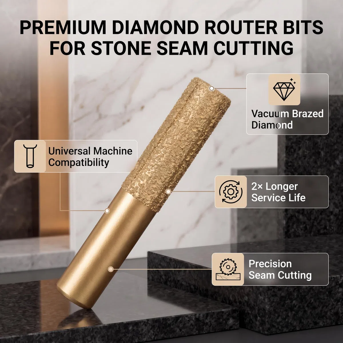 Frese Diamantate Punte Diamantate Gambo Dritto Brasato Dorato per Il Taglio Del Bordo Pietra Marmo Granito Piastrelle Cerami (12.7 * 13.5 * 75mm)