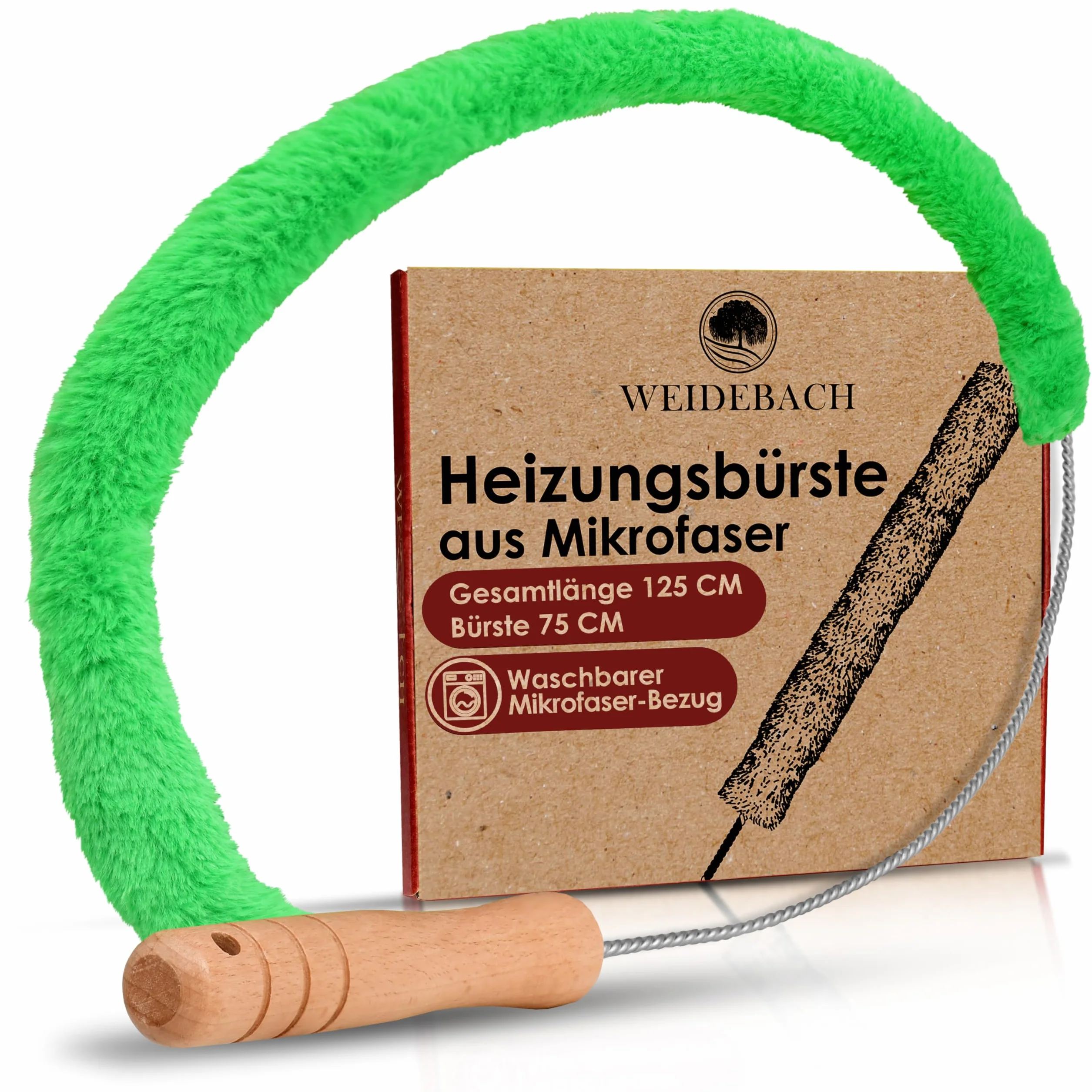 Weidebach Spazzola per radiatori V. 3.0, lunghezza totale 125 cm, spazzola in microfibra da 110 cm, per la pulizia del radiatore, senza peli di animali, spazzola per radiatori viene fornita in ogni