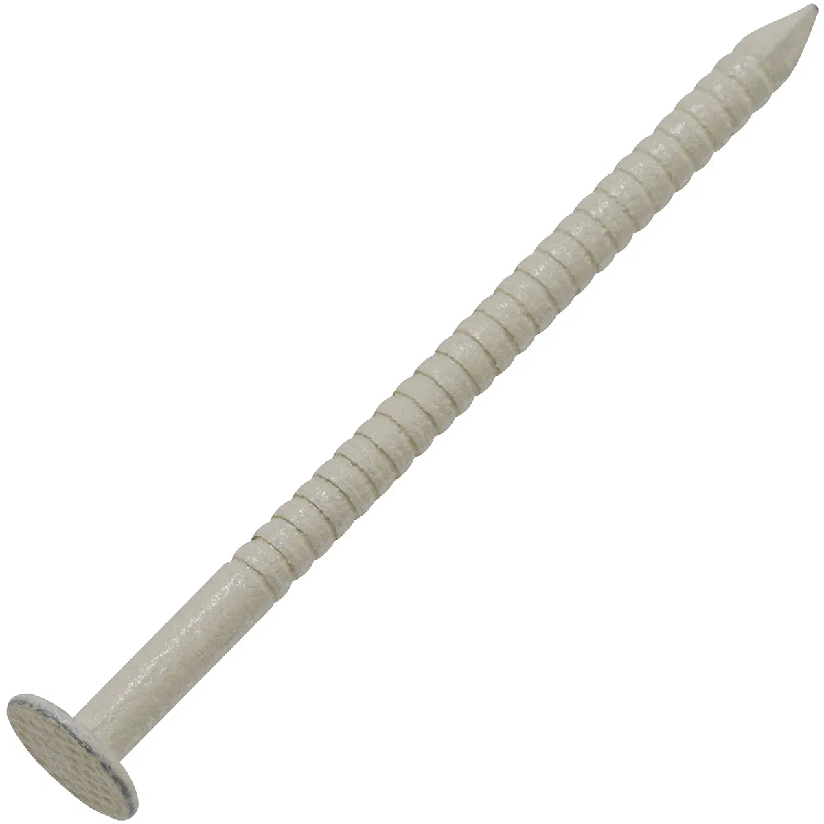 AERZETIX - C64827 - Set di 25 chiodi zigrinati a testa piatta Ø2.3x37mm - chiodo con gambo ad anello - in acciaio A2 - colore avorio - fissaggio lamiere pannelli facciate grondaie legno