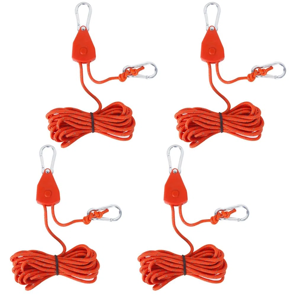4pcs 4M Tendicorda Campeggio, Paracord 4mm Riflettenti Nylon Cricchetto con Gancio Corda Regolabile per Lampada da Pianta Tenda Escursioni