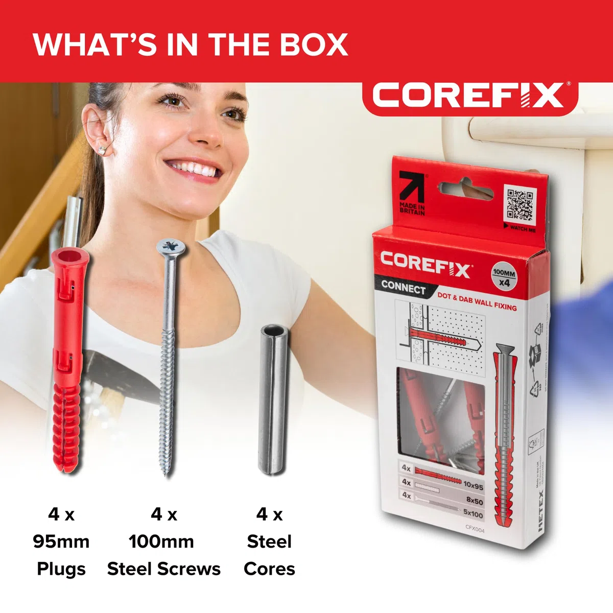 Corefix, fissaggi resistenti per cartongesso, testati fino a una portata di 250 kg, confezione da 4 pezzi