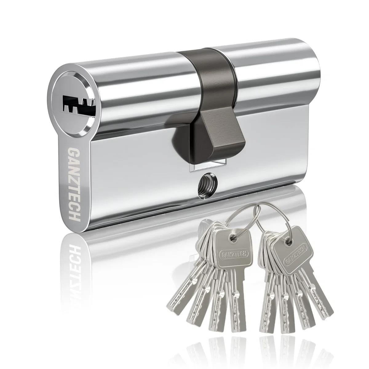 40/40 (80mm), Serratura a botte Cromatura, chiave con 8 chiavi punzonate orizzontali, Serratura a cilindro europeo in Lega di alluminio, Stabile sicuro per porte in legno, composite e UPVC
