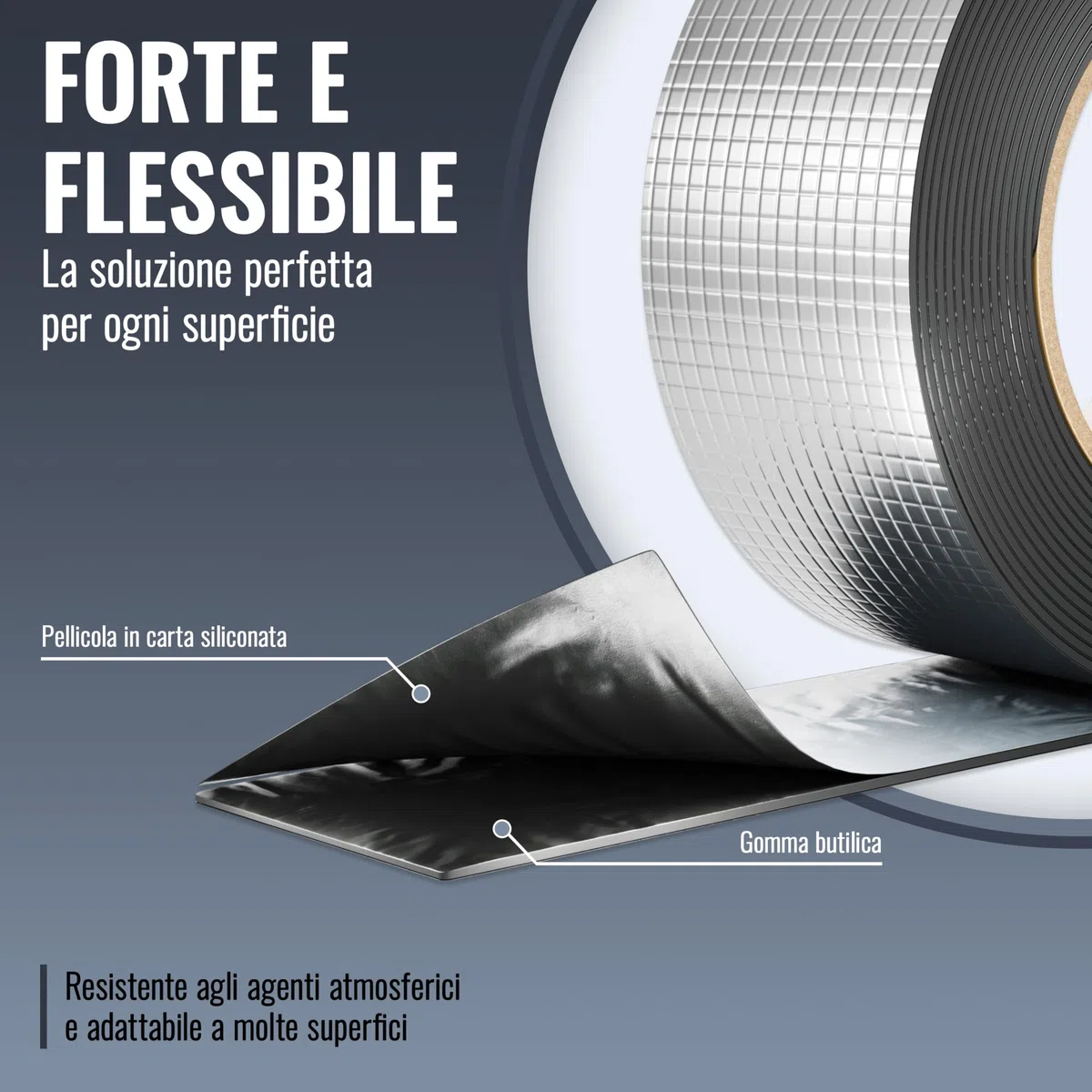 POPPSTAR Nastro alluminio adesivo per riparazione (5 m x 50 mm x 1,5 mm) Nastro butilico con pellicola di alluminio impermeabile