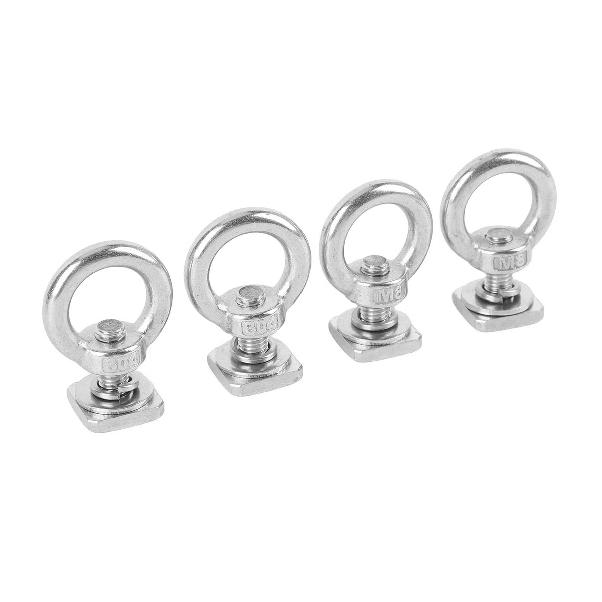 Confezione da 4 Golfari Ad Anello M8, Robusto Set di Golfari in Acciaio Inox con Dadi, per Portapacchi, Binari per Kayak, Reti da Carico, Cinghie di Tensione (SILVER)