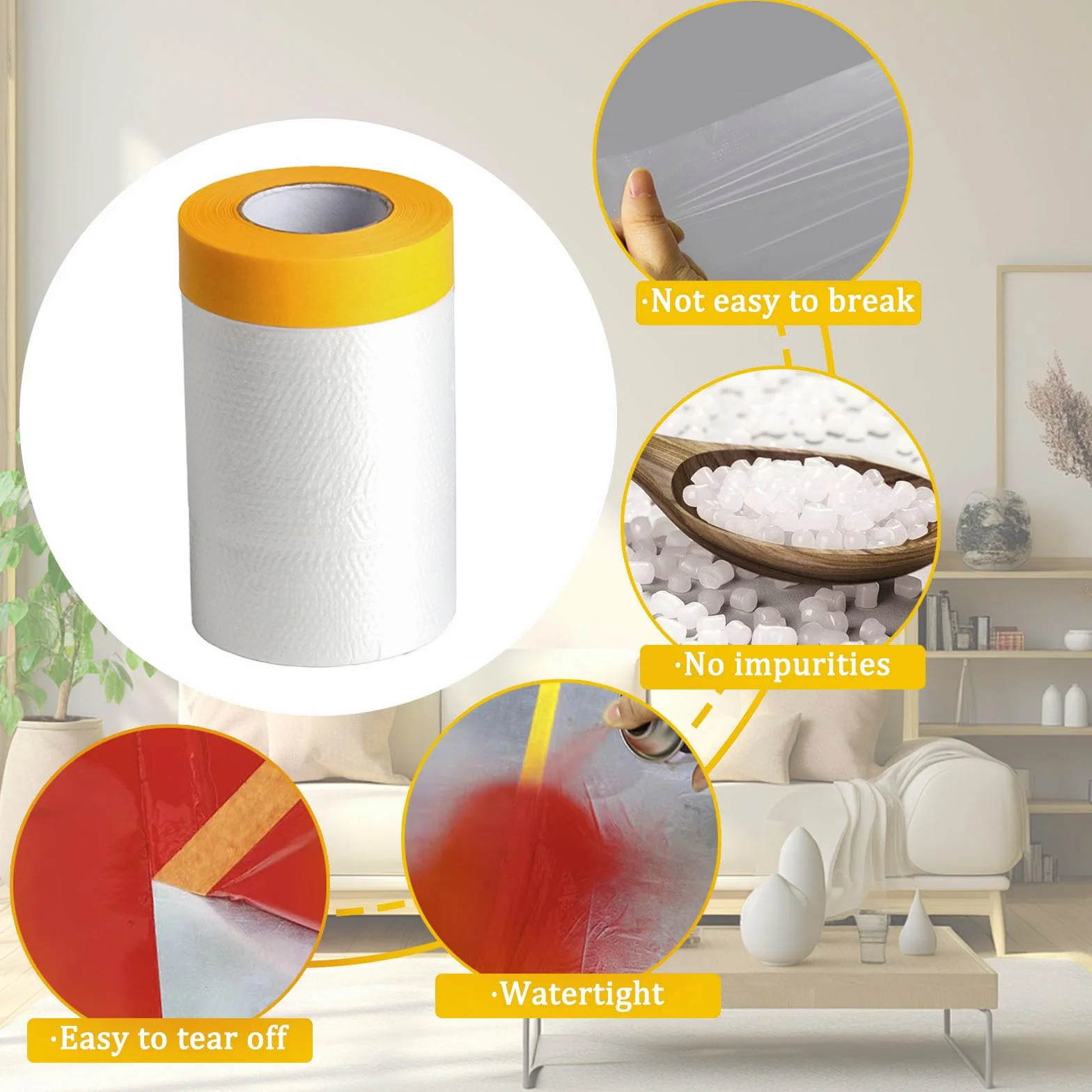 Pellicola di Mascheratura con Nastro Adesivo, 6 Rotolo di Pellicola Coprente con Nastro Adesivo per Pittore Trasparente, Nastro per Pittore Mascherare e Coprire Pittura, 55 cm x 20 m