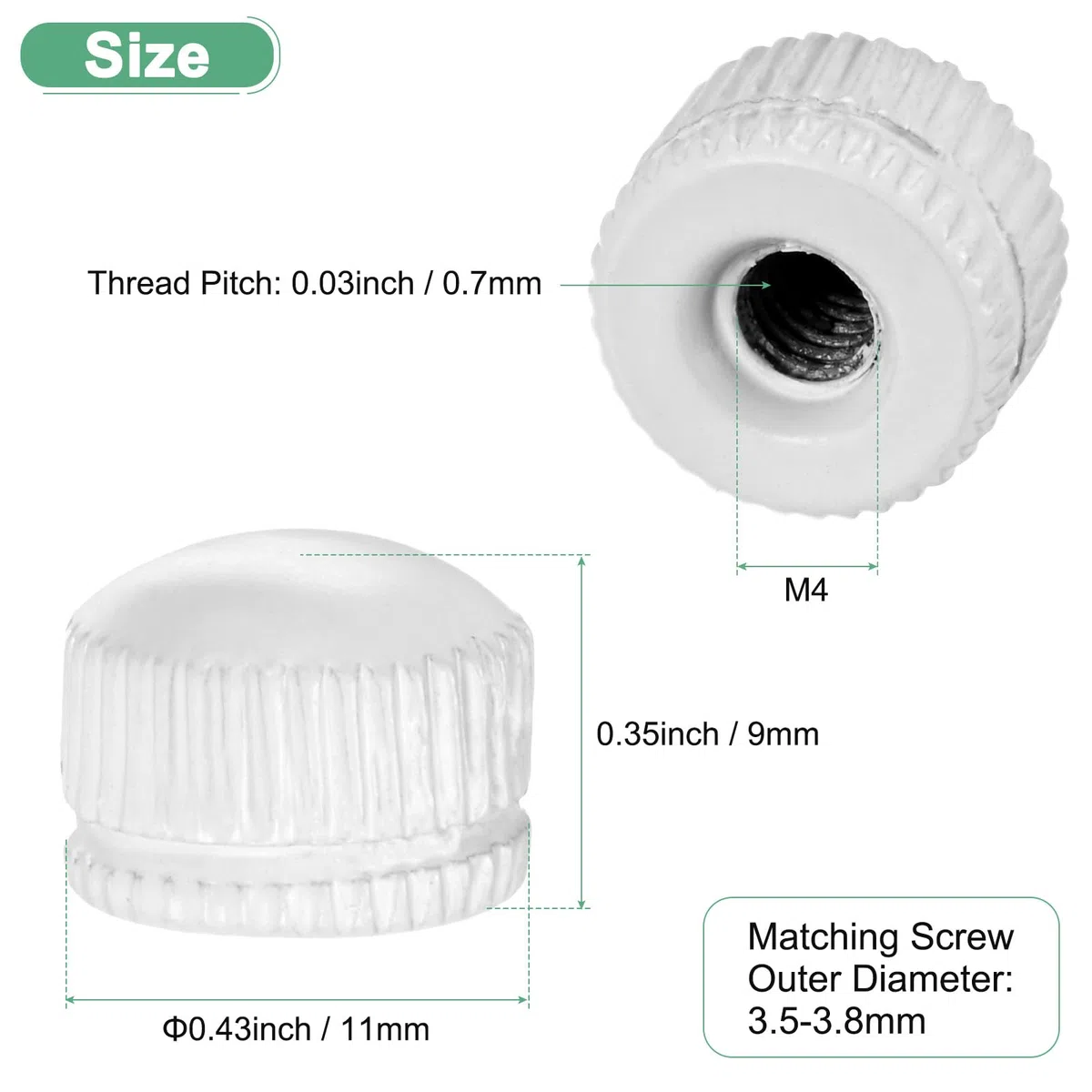 M METERXITY 8 Pcs Dadi Filettati, Dadi M4x11mm Per Lampadari, Dadi Femmina Zigrinati Per Sostituzione Copertura Lampada A Soffitto/Parti Lampada, Dado A Ghanda [Bianco Opaco]