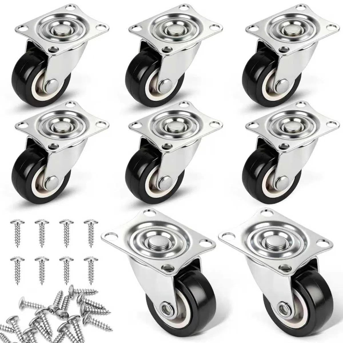 Set di 8 ruote per mobili da 25 mm, ruote girevoli a 360 gradi, in gomma silenziosa, per mobili, scatole, armadi e carrelli