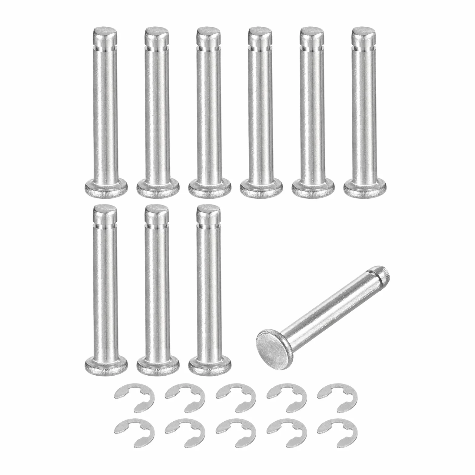 QUARKZMAN 10Set M4x25mm Perno Posizionamento Cilindrico Elastico Albero Acciaio Inossidabile 304, Perno Posizione Cilindro Cerniera Scanalato Testa Piatta con Ring Fissaggio Clip E, Argento