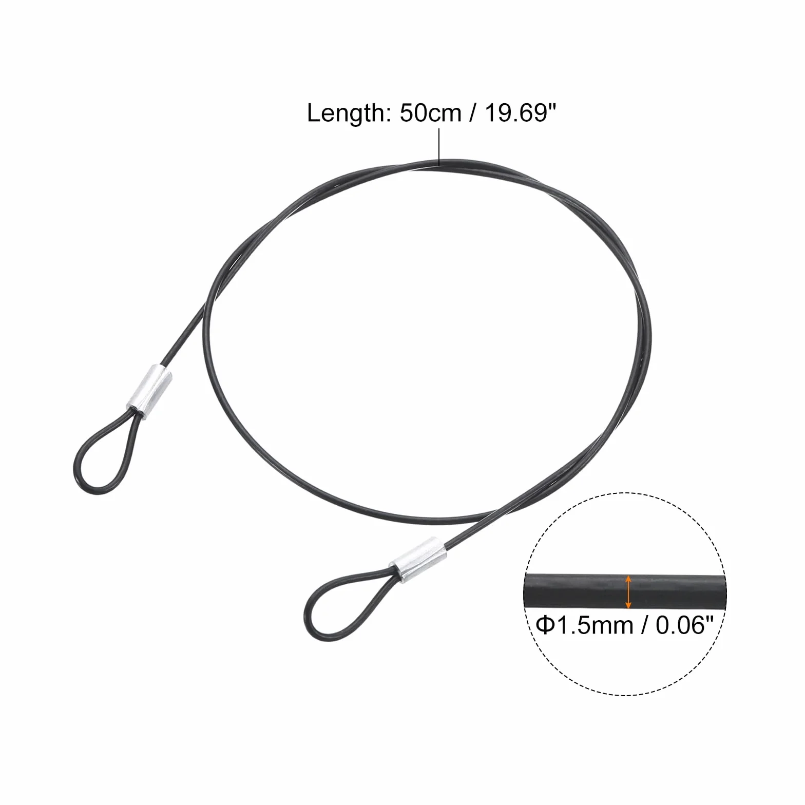 Cavi di Sicurezza in Acciaio Inossidabile QUARKZMAN 50cm x 1,5mm con Rivestimento in Vinile Nero 4 Pezzi