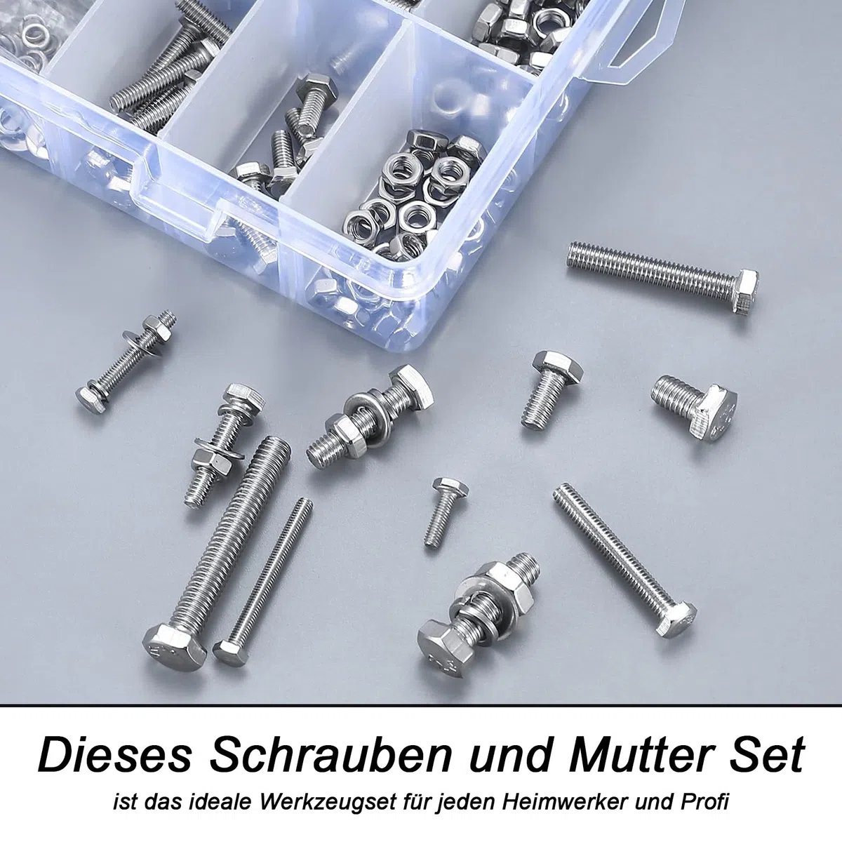 Viti Bulloni e Dadi a Testa Esagonale, 520 Pezzi M3 M4 M5 M6 viti Bulloni e dadi e Rondelle Set, Kit Viti Testa Esagonale in Acciaio Inox, Set di Vitis Filettate con Dadi e Rondelle