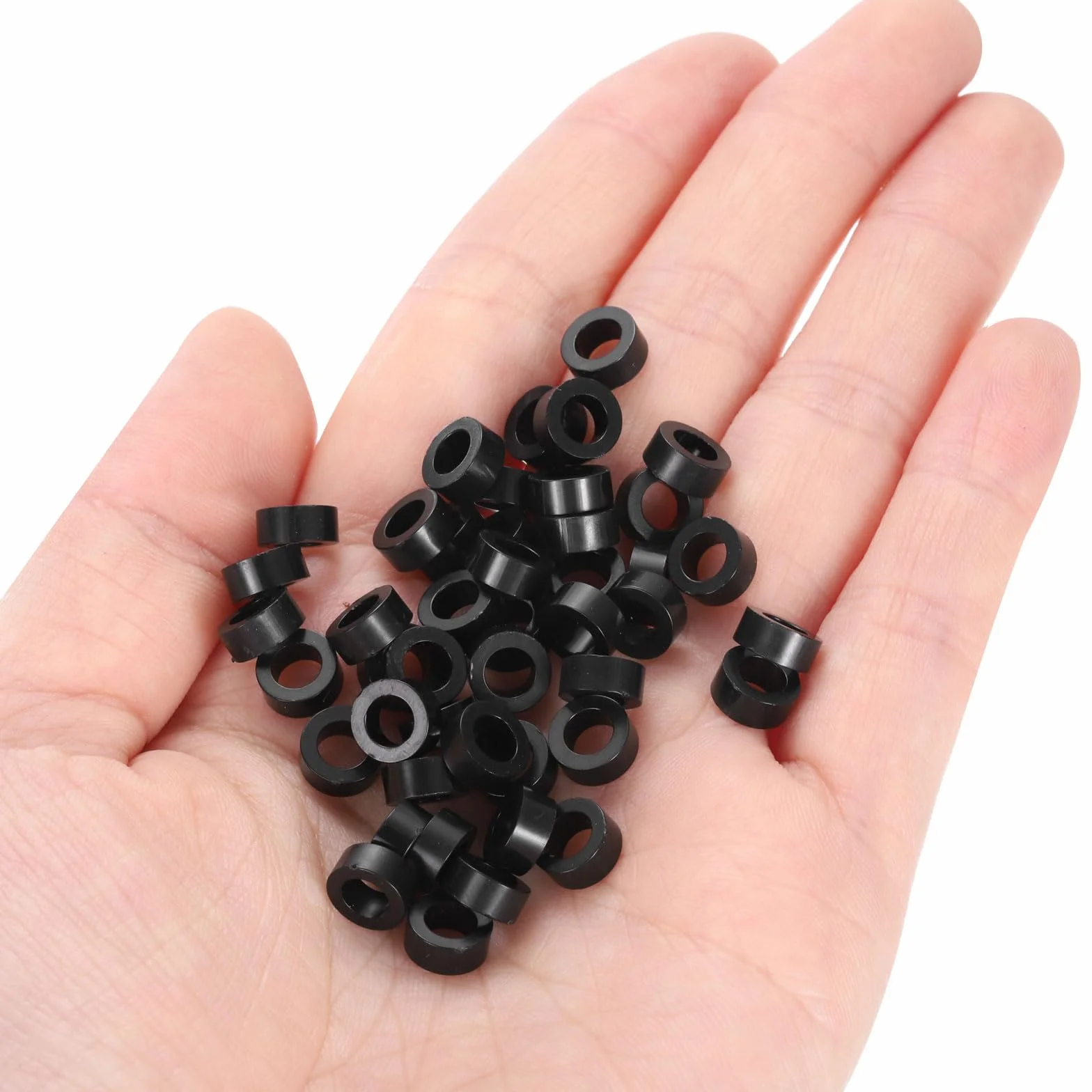 QUARKZMAN 100pz Distanziali Tondi in Nylon 4mm Id, 7mm Od, 3mm Distanziatori per Viti di Altezza Senza Filetto, Distanziatore in Plastica per Viti M4, Nero